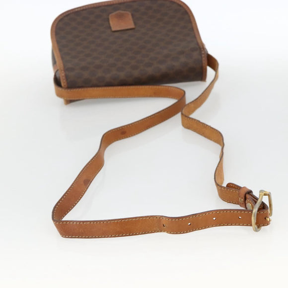 CELINE Macadam Canvas Shoulder Bag PVC Leather Brown Gold Auth ka3828