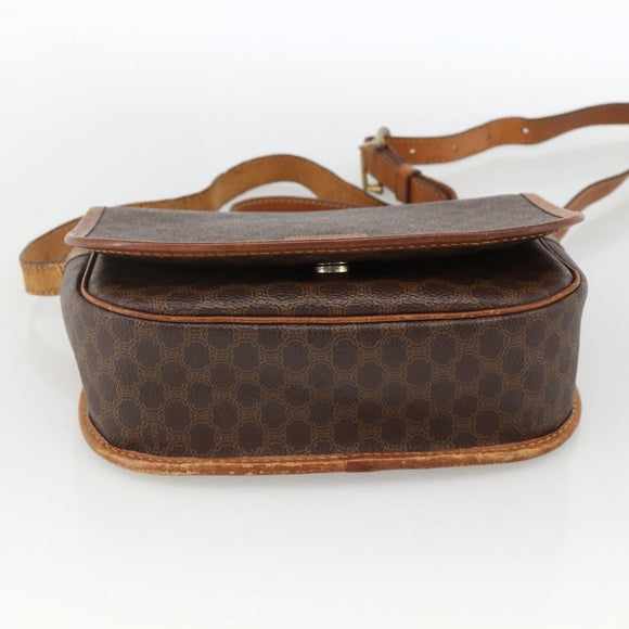 CELINE Macadam Canvas Shoulder Bag PVC Leather Brown Gold Auth ka3828