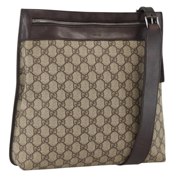 GUCCI GG Supreme Shoulder Bag PVC Beige Silver 92560 Auth ka3837