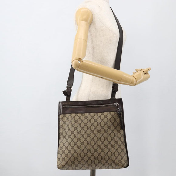 GUCCI GG Supreme Shoulder Bag PVC Beige Silver 92560 Auth ka3837