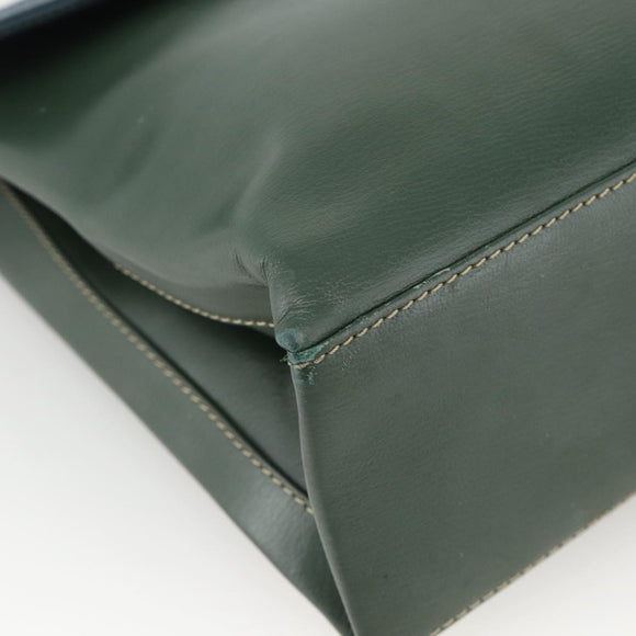 LOEWE Hand Bag Leather 2way Green Gold Auth ka3838A
