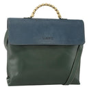 LOEWE Hand Bag Leather 2way Green Gold Auth ka3838A-1