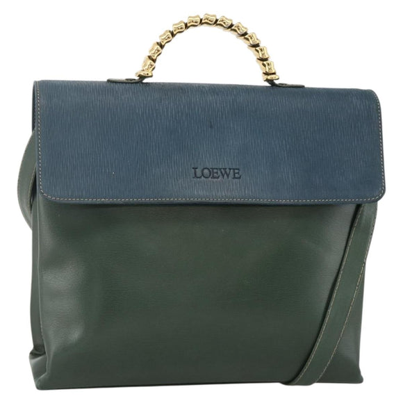 LOEWE Hand Bag Leather 2way Green Gold Auth ka3838A