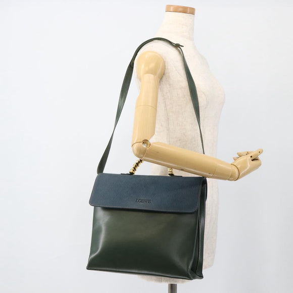 LOEWE Hand Bag Leather 2way Green Gold Auth ka3838A