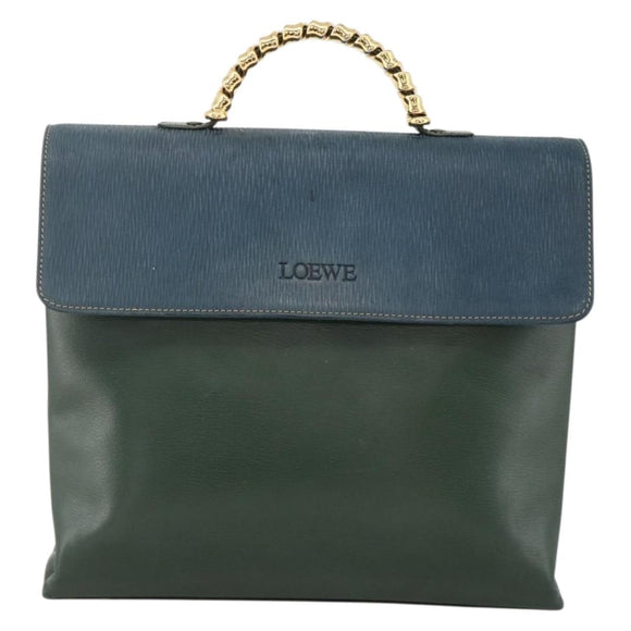 LOEWE Hand Bag Leather 2way Green Gold Auth ka3838A