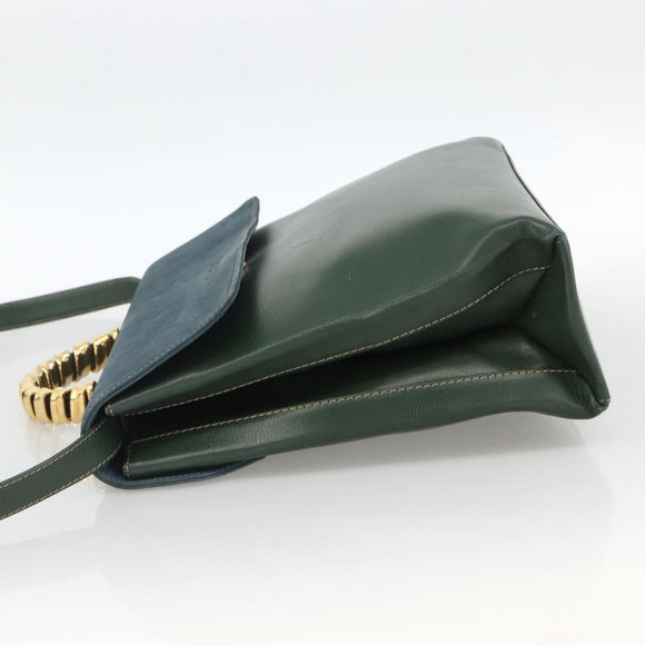 LOEWE Hand Bag Leather 2way Green Gold Auth ka3838A