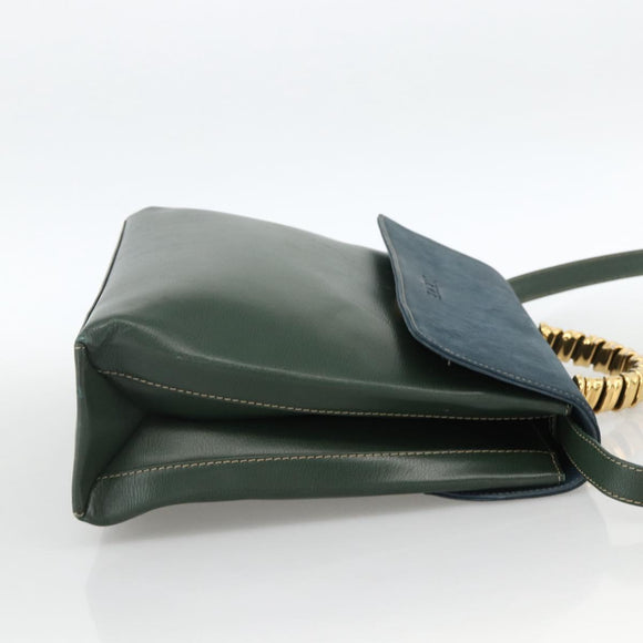 LOEWE Hand Bag Leather 2way Green Gold Auth ka3838A
