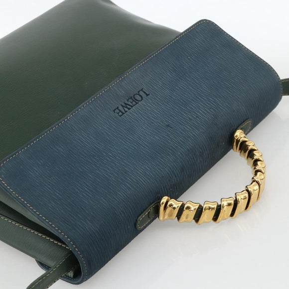 LOEWE Hand Bag Leather 2way Green Gold Auth ka3838A