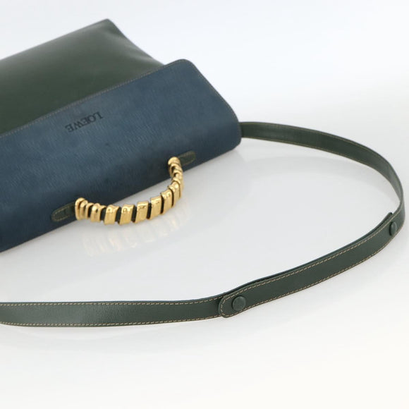 LOEWE Hand Bag Leather 2way Green Gold Auth ka3838A