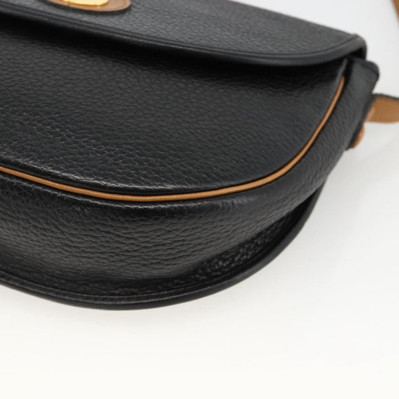 Christian Dior Shoulder Bag Leather Black Gold Auth ka3839A