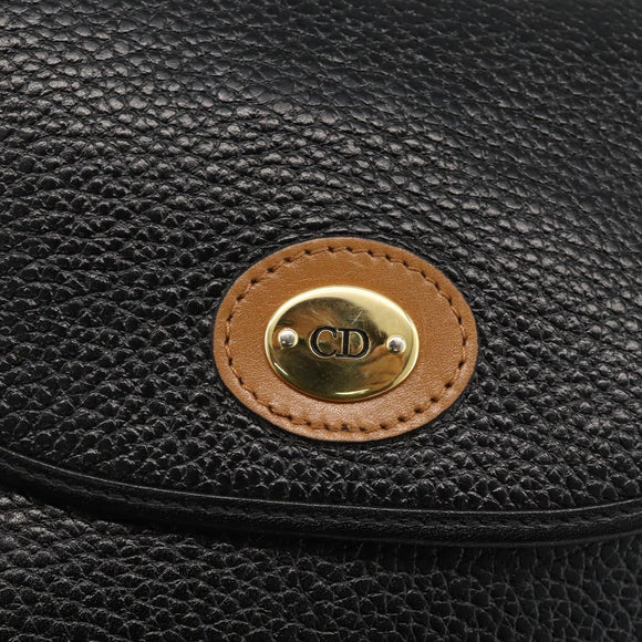 Christian Dior Shoulder Bag Leather Black Gold Auth ka3839A