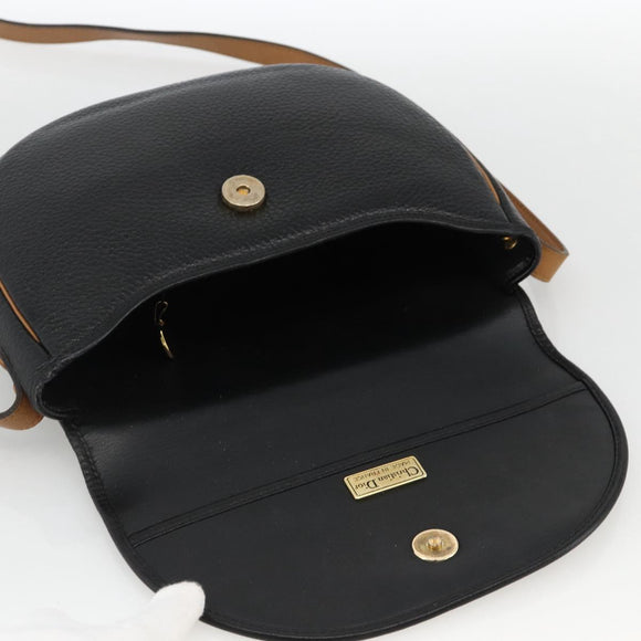 Christian Dior Shoulder Bag Leather Black Gold Auth ka3839A