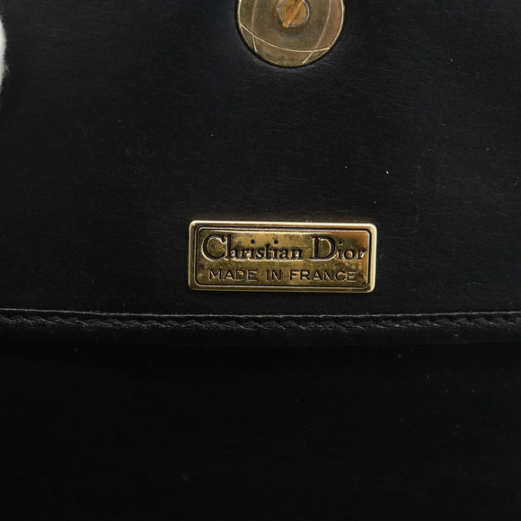 Christian Dior Shoulder Bag Leather Black Gold Auth ka3839A
