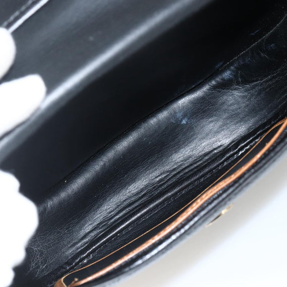 Christian Dior Shoulder Bag Leather Black Gold Auth ka3839A