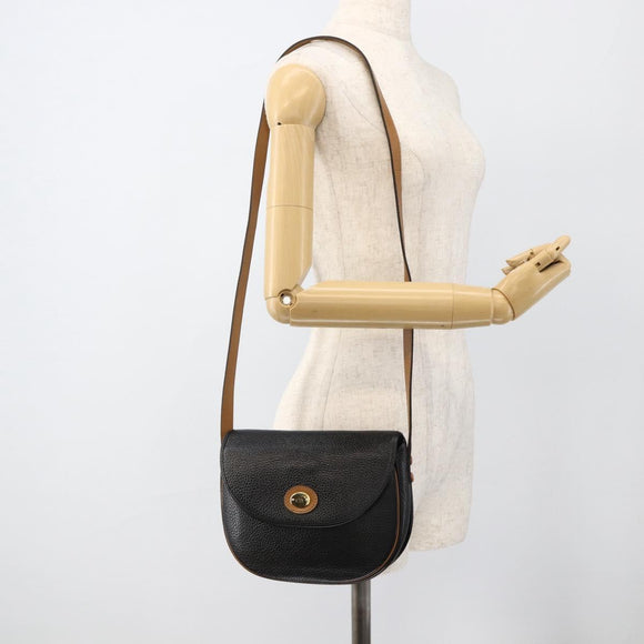 Christian Dior Shoulder Bag Leather Black Gold Auth ka3839A
