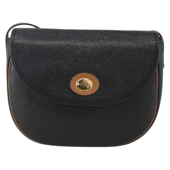 Christian Dior Shoulder Bag Leather Black Gold Auth ka3839A