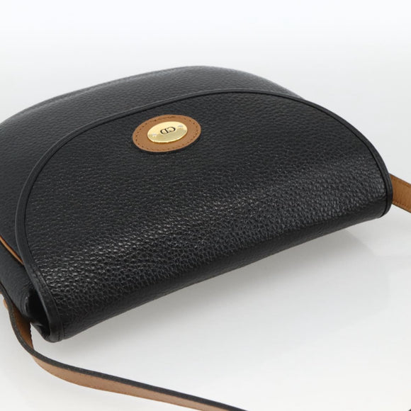 Christian Dior Shoulder Bag Leather Black Gold Auth ka3839A