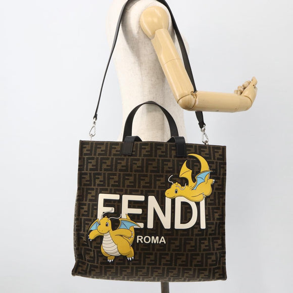 FENDI Pokemon Dragonite Fragment Zucca Canvas Bag 2way Black Brown Auth ka3850SM