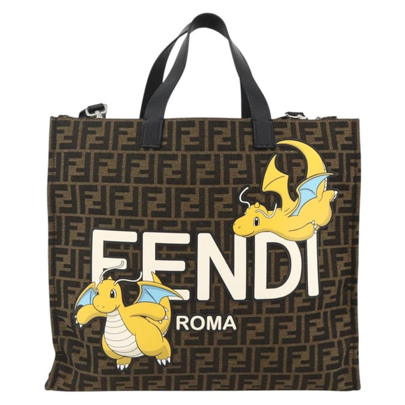 FENDI Pokemon Dragonite Fragment Zucca Canvas Bag 2way Black Brown Auth ka3850SM