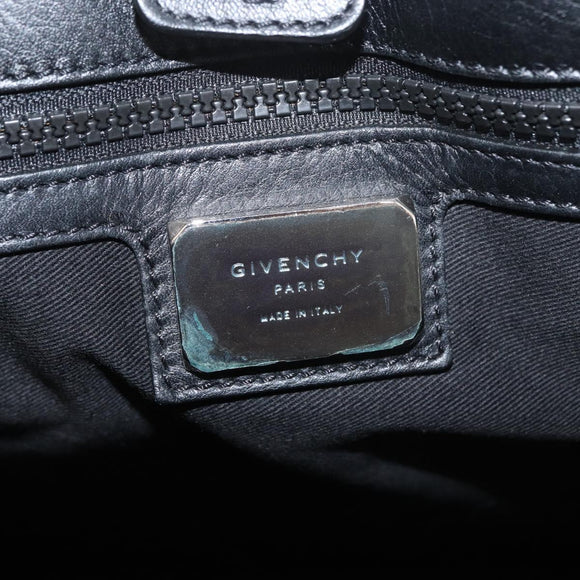 GIVENCHY Hand Bag Leather Black Silver Auth ka3852A