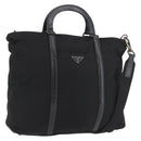 PRADA Hand Bag Nylon Leather 2way Black Silver Auth ka3854-1