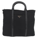 PRADA Hand Bag Nylon Leather 2way Black Silver Auth ka3854-13