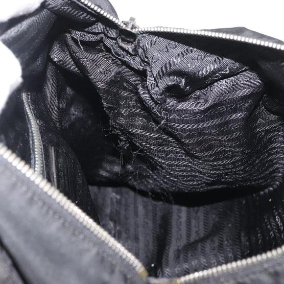 PRADA Hand Bag Nylon Leather 2way Black Silver Auth ka3854