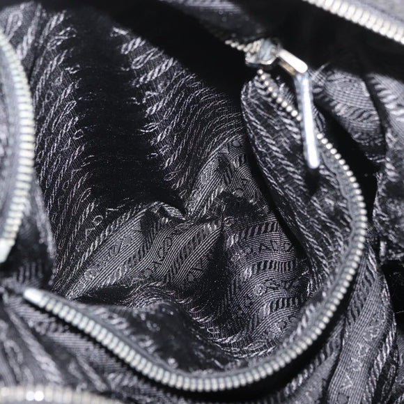 PRADA Hand Bag Nylon Leather 2way Black Silver Auth ka3854