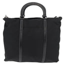 PRADA Hand Bag Nylon Leather 2way Black Silver Auth ka3854-2