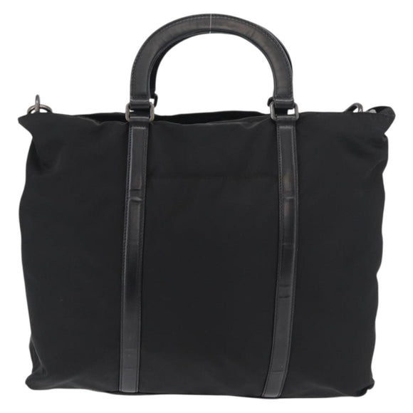 PRADA Hand Bag Nylon Leather 2way Black Silver Auth ka3854