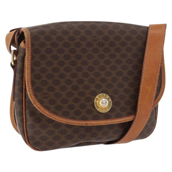 CELINE Macadam Canvas Shoulder Bag PVC Leather Brown Gold Auth ka3857