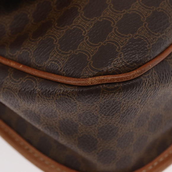 CELINE Macadam Canvas Shoulder Bag PVC Leather Brown Gold Auth ka3857