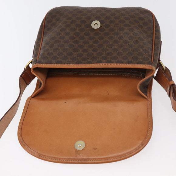 CELINE Macadam Canvas Shoulder Bag PVC Leather Brown Gold Auth ka3857