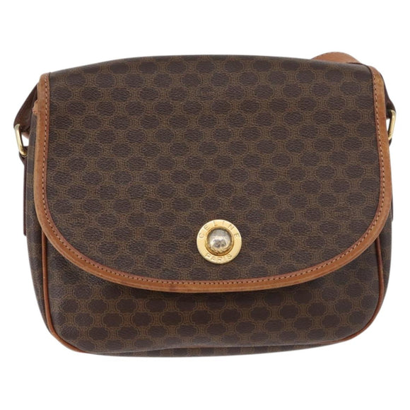 CELINE Macadam Canvas Shoulder Bag PVC Leather Brown Gold Auth ka3857