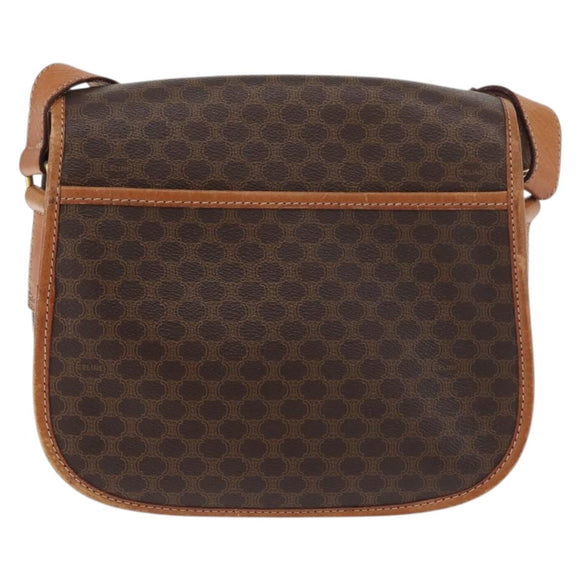 CELINE Macadam Canvas Shoulder Bag PVC Leather Brown Gold Auth ka3857