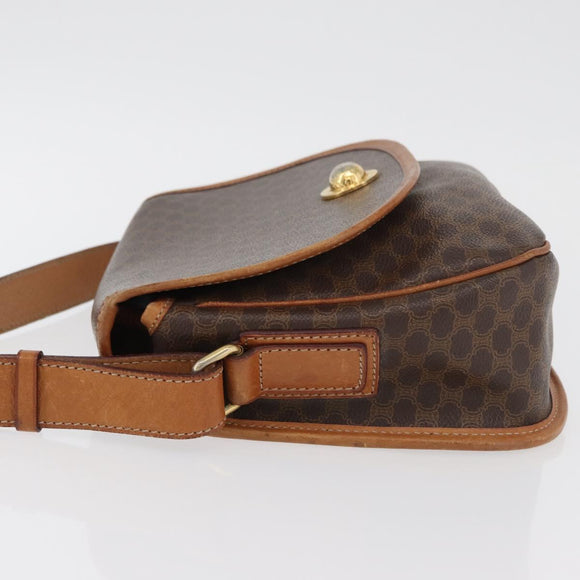 CELINE Macadam Canvas Shoulder Bag PVC Leather Brown Gold Auth ka3857