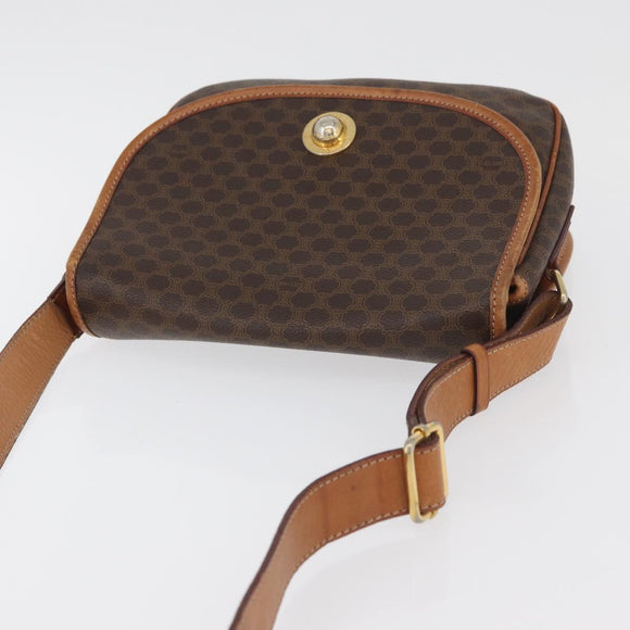 CELINE Macadam Canvas Shoulder Bag PVC Leather Brown Gold Auth ka3857