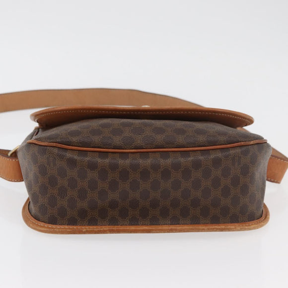 CELINE Macadam Canvas Shoulder Bag PVC Leather Brown Gold Auth ka3857