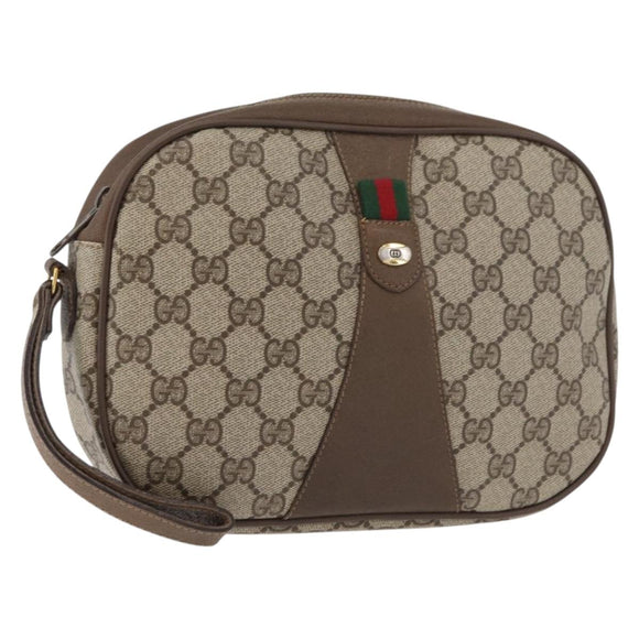 GUCCI GG Supreme Web Sherry Line Clutch Bag PVC Beige Gold 89 01 034 Auth ka3858