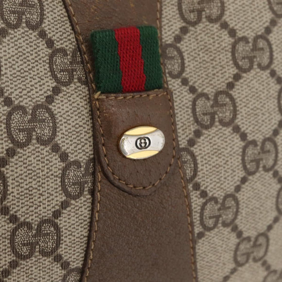 GUCCI GG Supreme Web Sherry Line Clutch Bag PVC Beige Gold 89 01 034 Auth ka3858