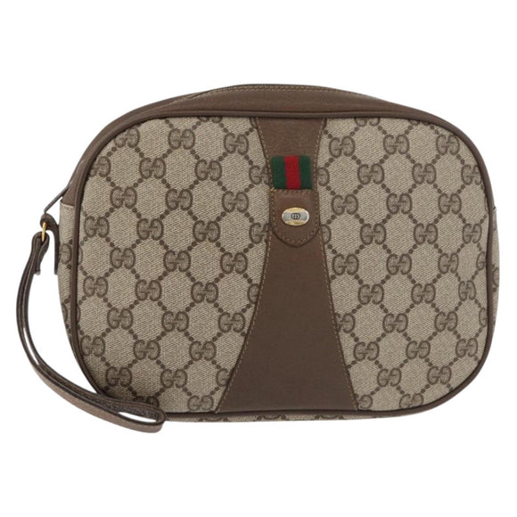 GUCCI GG Supreme Web Sherry Line Clutch Bag PVC Beige Gold 89 01 034 Auth ka3858