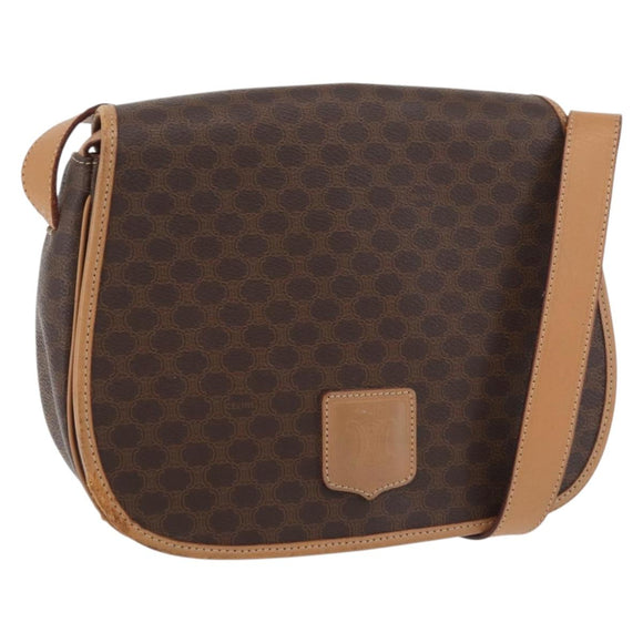 CELINE Macadam Canvas Shoulder Bag PVC Leather Brown Gold Auth ka3859