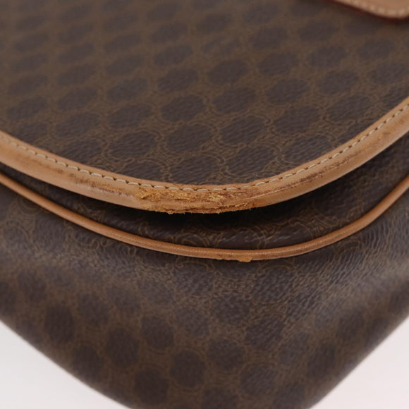CELINE Macadam Canvas Shoulder Bag PVC Leather Brown Gold Auth ka3859