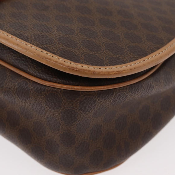 CELINE Macadam Canvas Shoulder Bag PVC Leather Brown Gold Auth ka3859