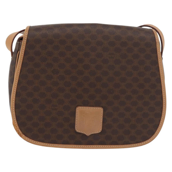 CELINE Macadam Canvas Shoulder Bag PVC Leather Brown Gold Auth ka3859