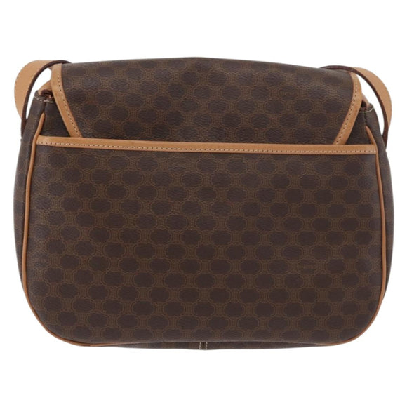 CELINE Macadam Canvas Shoulder Bag PVC Leather Brown Gold Auth ka3859