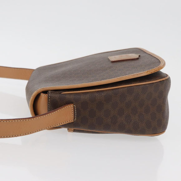 CELINE Macadam Canvas Shoulder Bag PVC Leather Brown Gold Auth ka3859