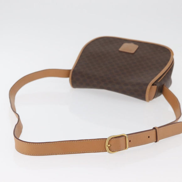 CELINE Macadam Canvas Shoulder Bag PVC Leather Brown Gold Auth ka3859
