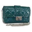 Christian Dior Canage Chain Shoulder Bag Patent leather Blue Silver Auth ka386-1