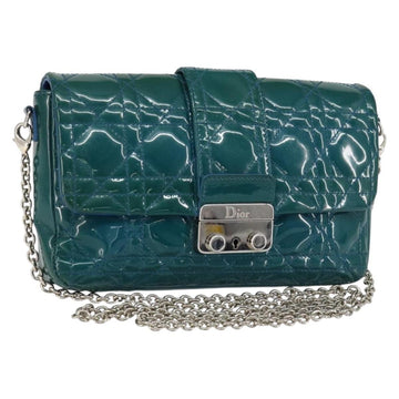 Christian Dior Canage Chain Shoulder Bag Patent leather Blue Silver Auth ka386